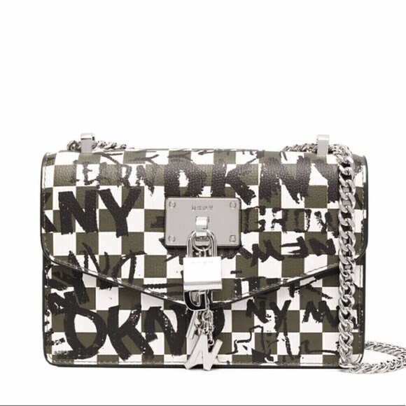 NWOT DKNY Check-graffiti Shoulder Bag In Green crossBag, bag, purse - Picture 1 of 10
